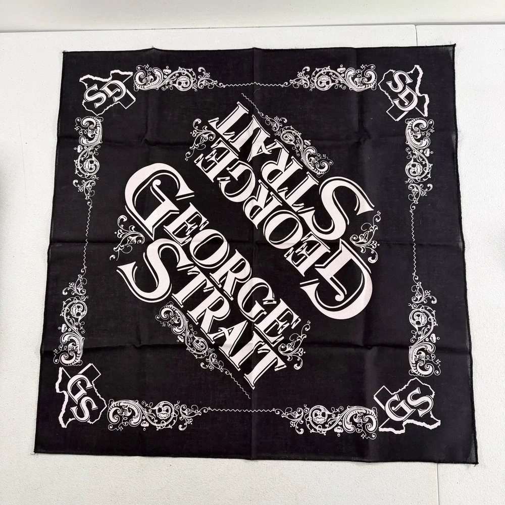 Vintage George Strait Country Music Texas Black Bandana Scarf 22